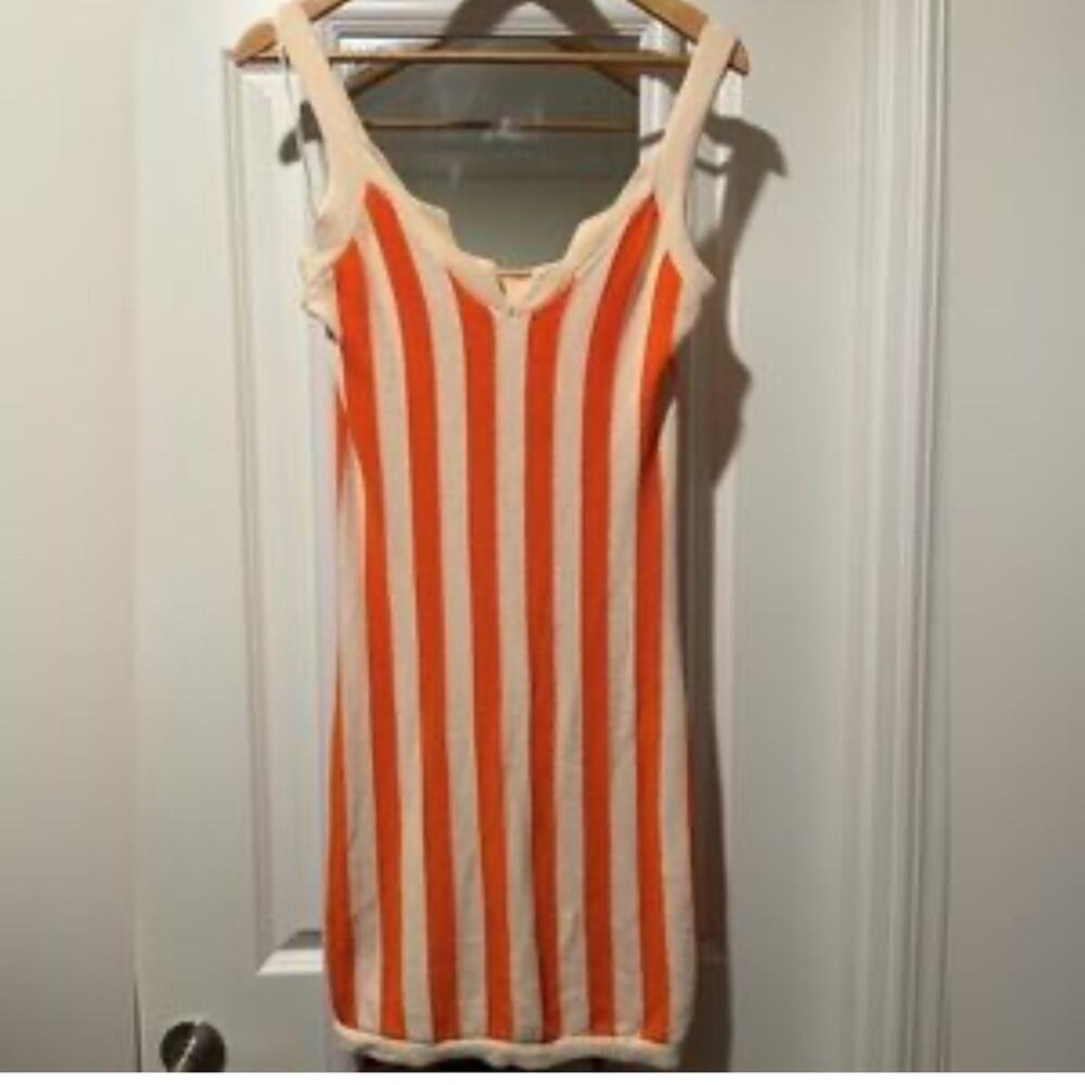 House of Harlow 1960 Orange and Cream Striped Mini Dress contouring